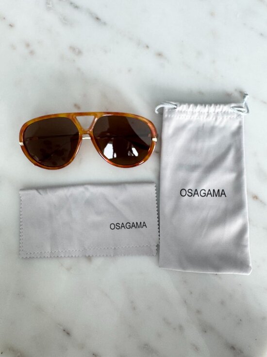 Osagama Accessories - Retro Oversized Aviator Sunglasses — Tortoiseshell Frame / Brown Lens / Gold Arm